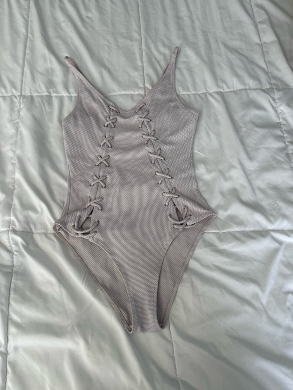 Guess Lace-Up One-Piece Swimsuit in Dusty Pink